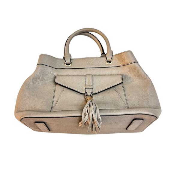Milly Gray Crossbody Leather Tote Handbag Gray Tassel Front Pocket Details main image 7